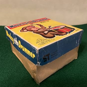 完動品！■【アンティーク】ブリキ ゼンマイ 猿 / 日本製 60s 日本製】ブリキ玩具 ゼンマイ式 サル 猿 太鼓 人形 昭和